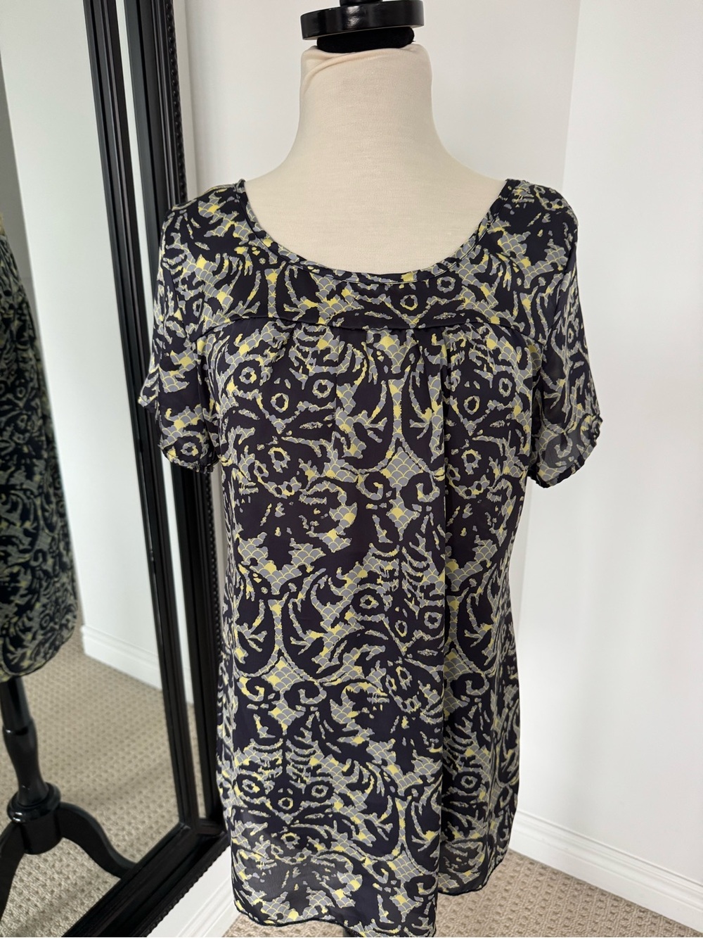 Needle & Thread Black and Yellow Patterned Short-Sleeve Blouse